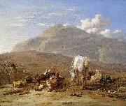Karel Dujardin Southern landscape with young shepherd and dog. oil painting artist